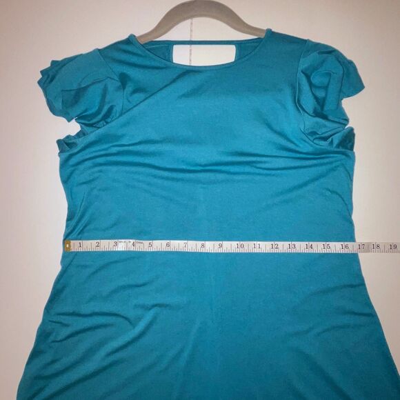 Three Dots Flutter Sleeve Jersey Easy Flounce T Shirt Dress Teal Blue Strappy S - Picture 8 of 12